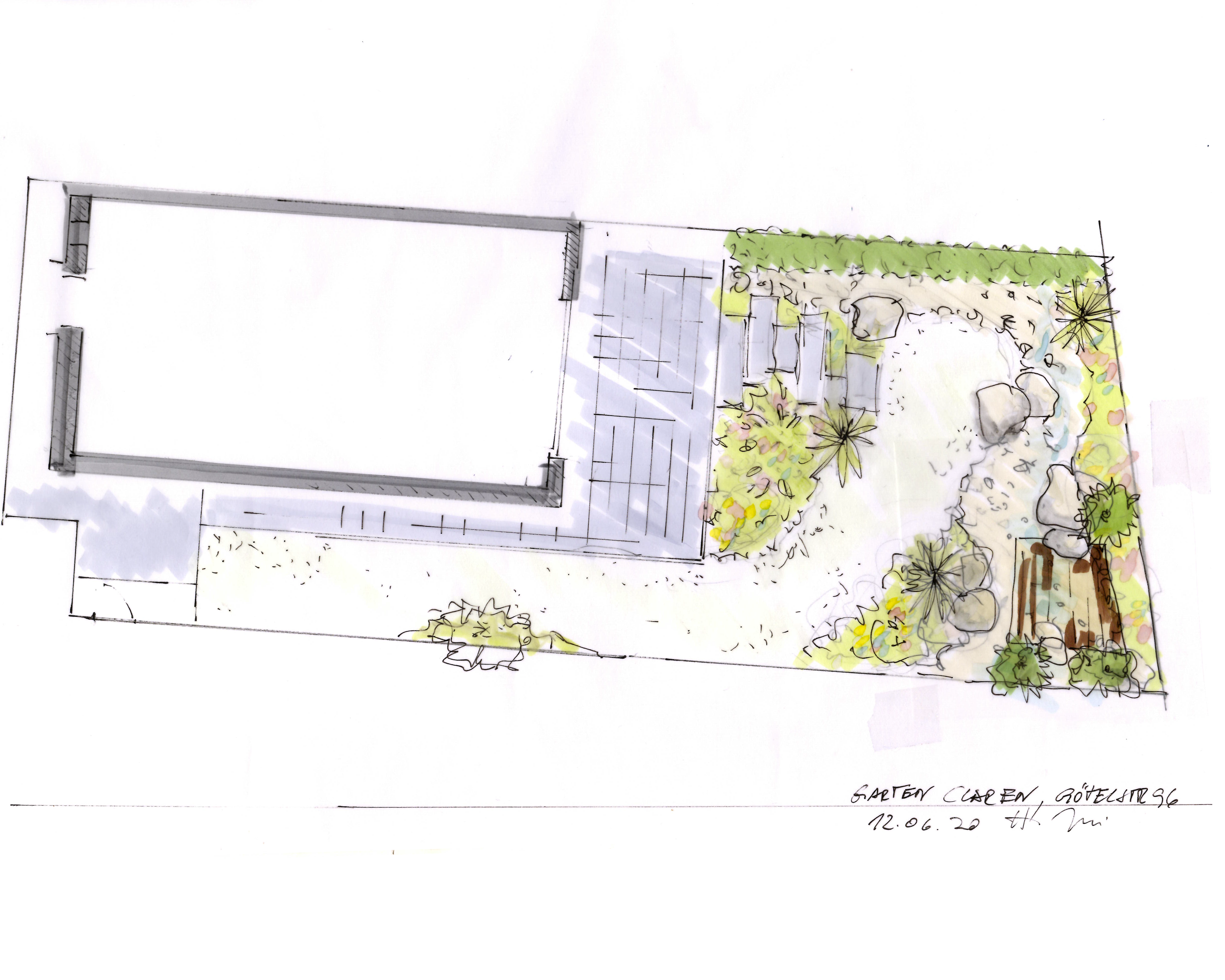 Das Reservat Berlin: Gartengestaltung, Gartenbau, Gartenpflege - 200615_Claren_Timo_Entwurf_Garten_mit_Holzdeck